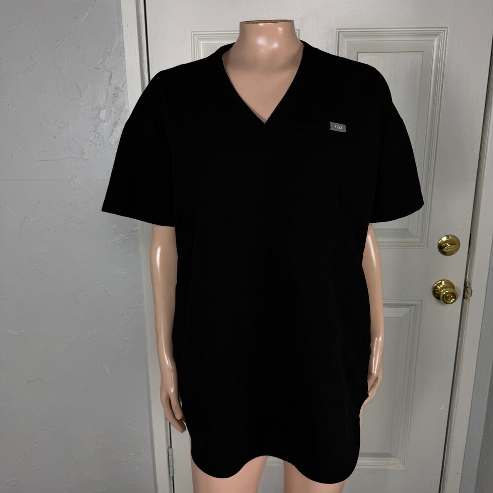Figs Black V-Neck Medical Scrub Top
